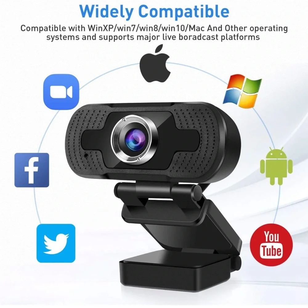 1080P Webcam, HD Webcam with Microphone USB PC Webcam Plug and Play for computer